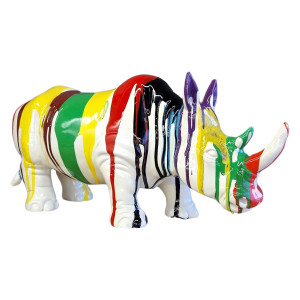 Statue rhinocéros avec coulures multicolores H24 cm - RHINO DRIPS 02
