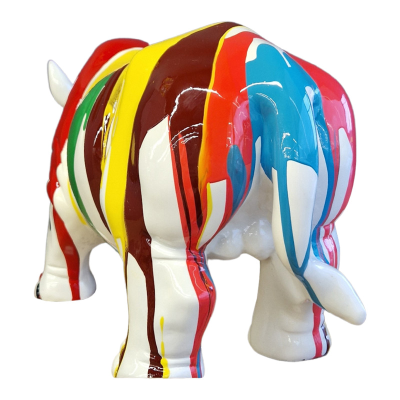 Statue rhinocéros avec coulures multicolores H24 cm - RHINO DRIPS 02