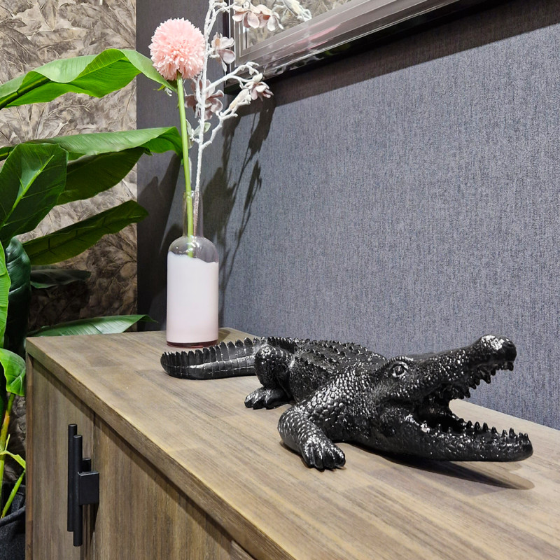 sculpture crocodile gris anthracite L.69 cm - statue décorative - CROCO