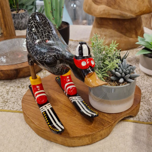 Sculpture canard noir skieur en bois de teck L29 cm - DUCK SHUSS