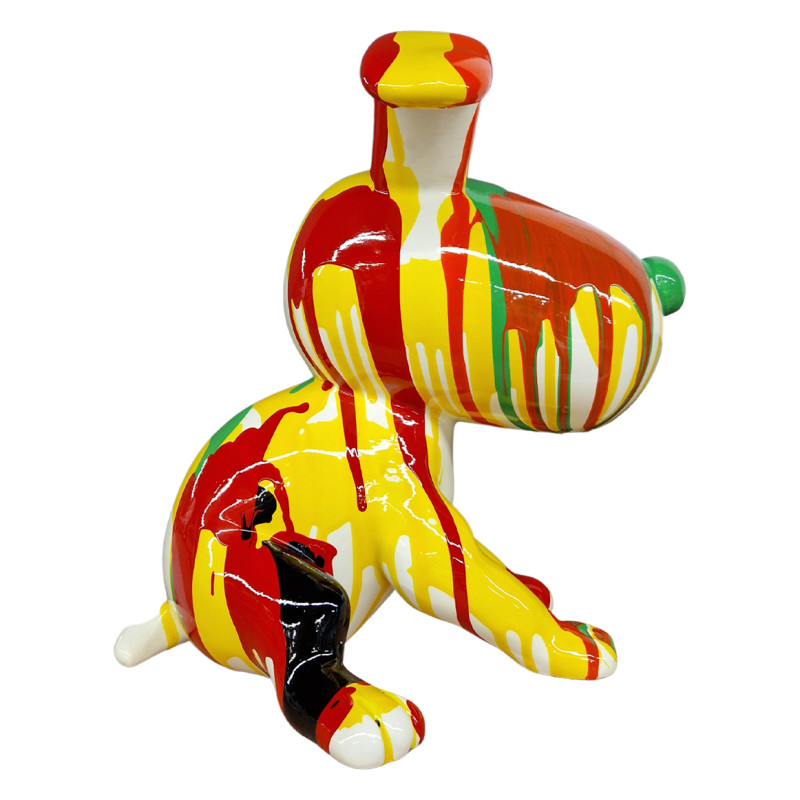 Statue chien assis avec coulures jaune et rouge H28 cm - SNOOP DRIPS