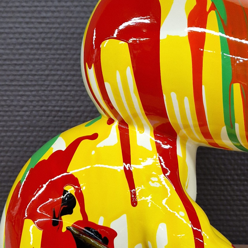 Statue chien assis avec coulures jaune et rouge H28 cm - SNOOP DRIPS