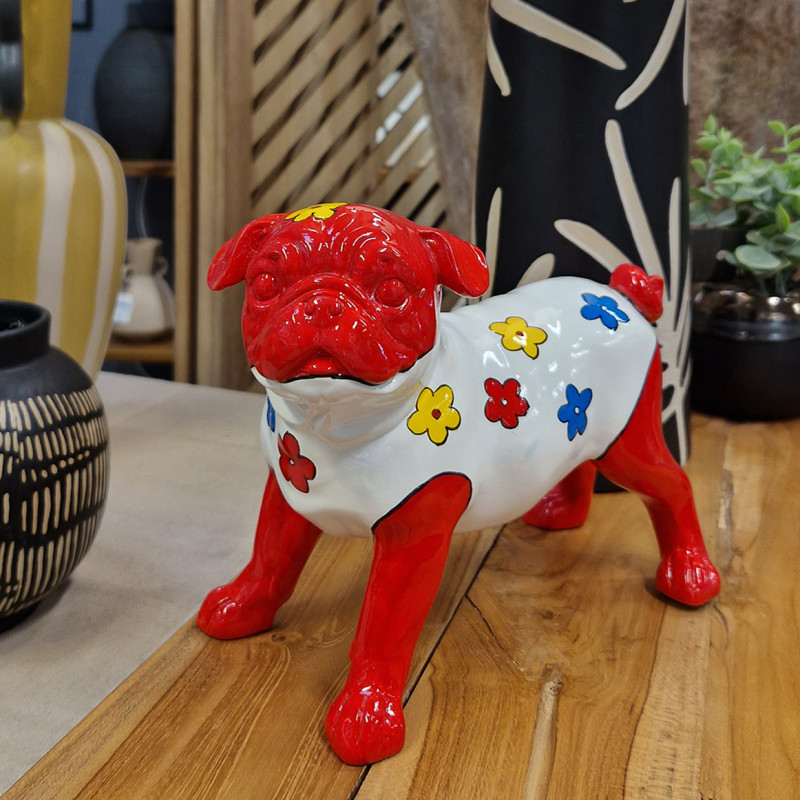 Sculpture dog rouge et blanc motifs fleurs - DOG CARLIN