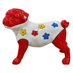 Statue chien carlin avec fleurs colorées H18 cm - CARL BLUME