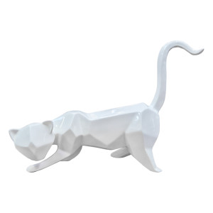Statue chat géométrique et cubique blanc L43 cm - WHITE CAT