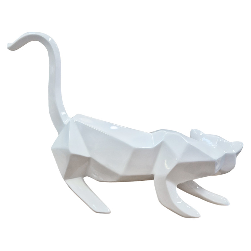 Sculpture chat blanc style cubique - WHITE CAT