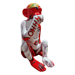 Statue singe main sur la bouche et dessins pop art H39 cm - RAFIKI