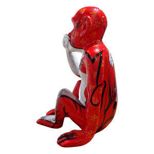 Statue singe main sur la bouche et dessins pop art H39 cm - RAFIKI