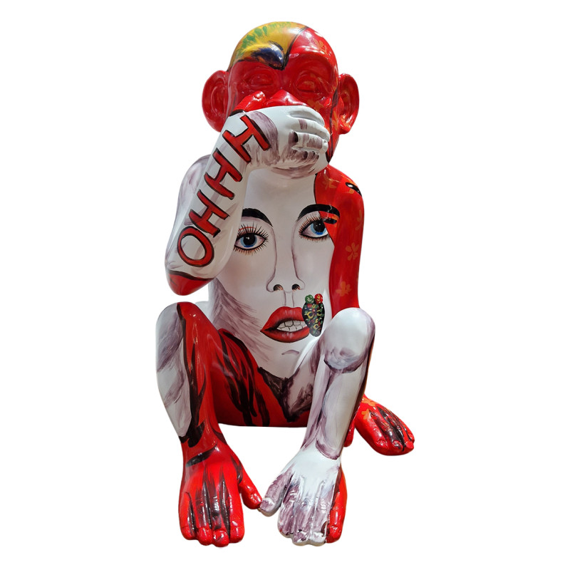 Statue singe main sur la bouche et dessins pop art H39 cm - RAFIKI