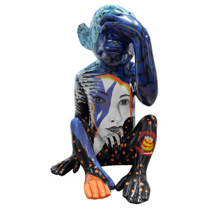 Statue singe main sur les yeux et dessins pop art H39 cm - RAFIKI