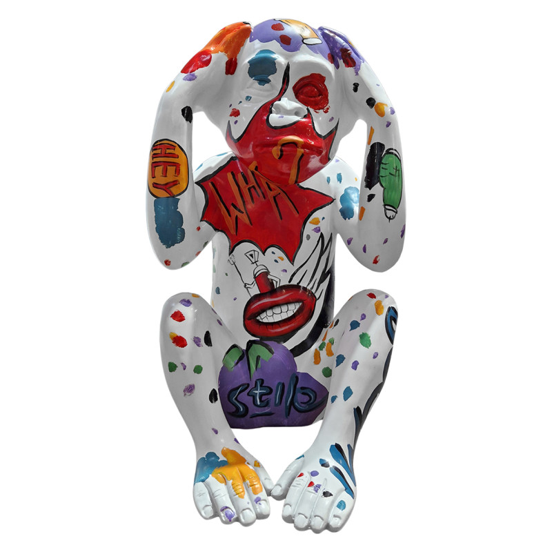 Statue singe mains sur les oreilles et dessins pop art H40 cm - RAFIKI