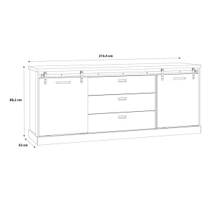 Buffet 214 cm 2 portes coulissantes 3 tiroirs décor chêne et noir mat - FARM