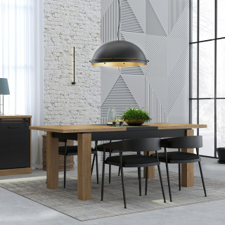 Table de repas extensible 160 à 206 cm 8 convives décor chêne et noir mat - FARM