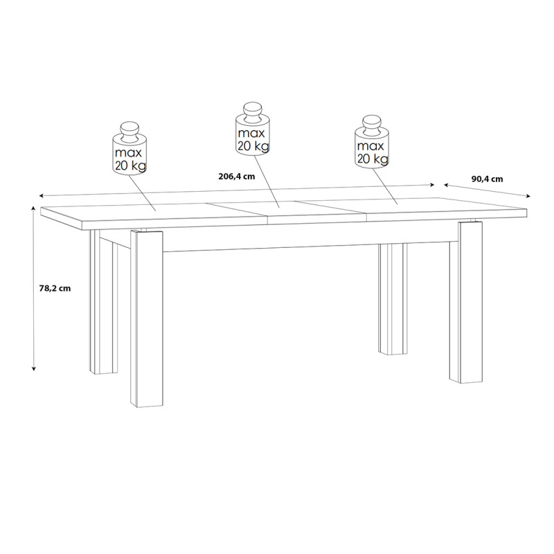Table de repas extensible 160 à 206 cm 8 convives décor chêne et noir mat - FARM