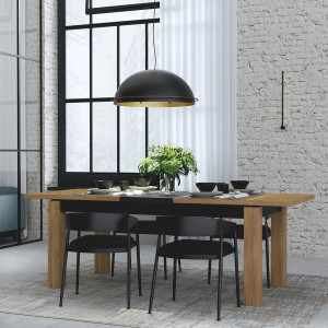 Table de repas extensible 180 à 226 cm 10 convives décor chêne et noir mat - FARM