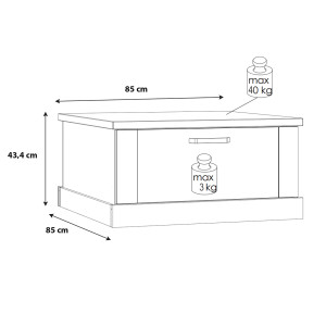 Table basse carrée 85 cm 2 tiroirs décor chêne et noir mat poignées en métal noir - FARM
