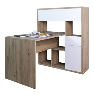 Bureau d'angle avec rangements finition chêne et blanc laqué - ETHEL
