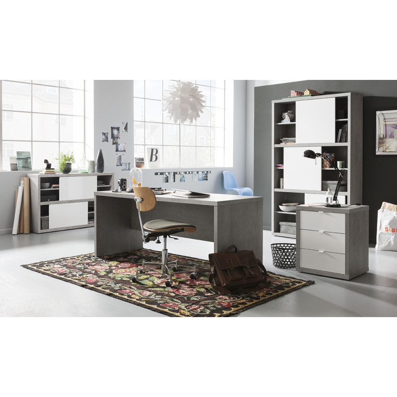 Bureau 180 cm décor béton texturé avec voile de courtoisie - GRANIT
