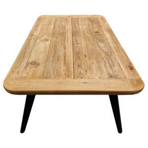 Table basse avec plateau en pin recyclé et piètement noir 136 x 41 x 70 cm - Style montagnard - Collection Chalet