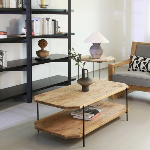 Table basse avec plateaux en pin recyclé et piètement en métal noir 120 x 43 x 62 cm - Style montagnard - Collection Chalet