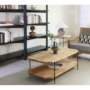 Table basse avec plateaux en pin recyclé et piètement en métal noir 120 x 43 x 62 cm - Style montagnard - Collection Chalet
