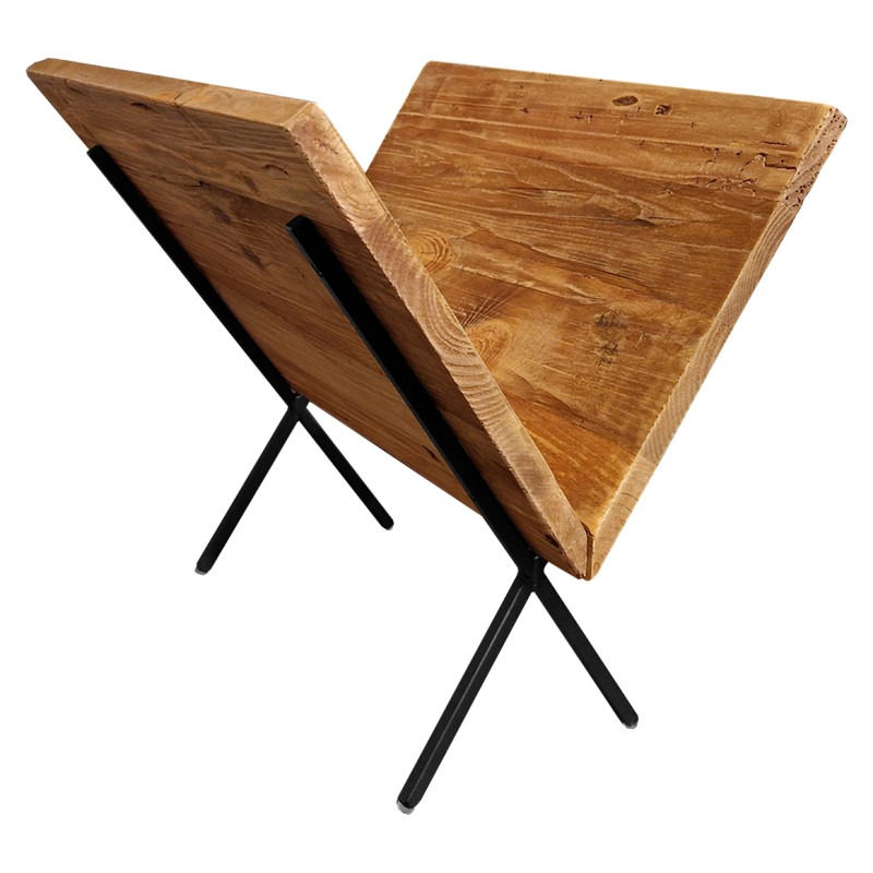 Porte magazines en pin recyclé avec piètement en métal noir 45 x 39 x 33 cm - Style montagnard - Collection Chalet