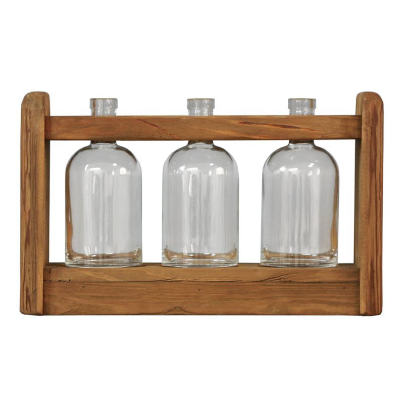 Décoration support en pin recyclé avec 3 vases en verre 39 x 13 x 25 cm - Style montagnard - Collection Chalet
