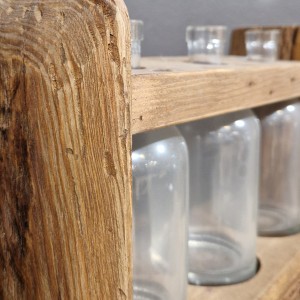 Décoration support en pin recyclé avec 3 vases en verre 39 x 13 x 25 cm - Style montagnard - Collection Chalet