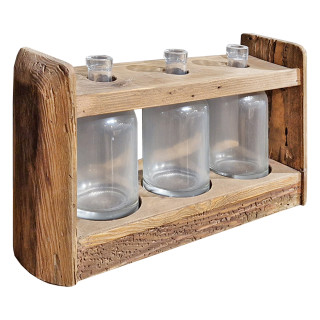 3 vases décoratifs en verre avec support bois de pin recyclé - CHALET