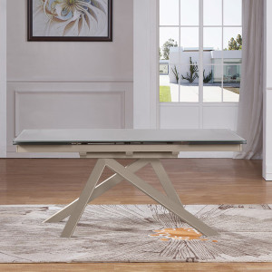 Table de repas extensible 160/240 cm taupe et verre trempé - CASSANDRA