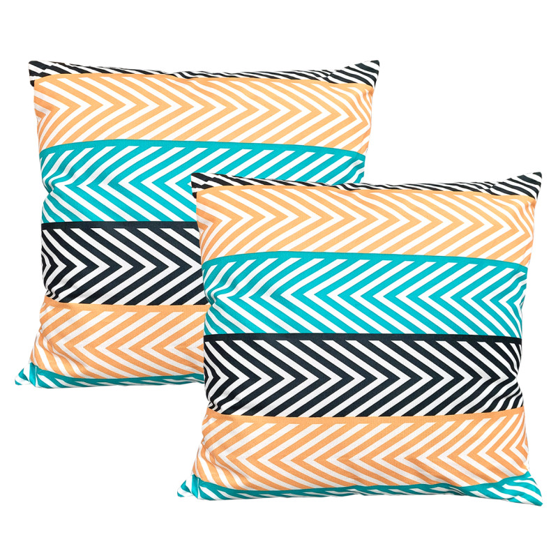 Lot de 2 coussins carrés 45 x 45 cm en tissu doux motif zig zag bleu orange et noir déhoussable - décoration salon - ZAG