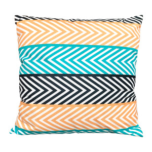 Lot de 2 coussins carrés 45 x 45 cm en tissu doux motif zig zag bleu orange et noir déhoussable - décoration salon - ZAG