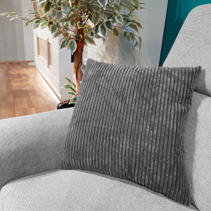 Lot de 2 coussins carrés 45 x 45 cm en tissu velours côtelé doux gris anthracite déhoussable - décoration salon - FRIP