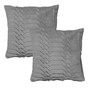 Lot de 2 coussins carrés 45 x 45 cm en tissu microfibre plié et géométrique gris foncé déhoussable - décoration salon - PANG