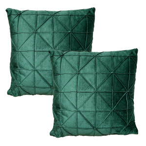 Lot de 2 coussins carrés 45 x 45 cm en velours vert foncé et formes géométriques déhoussable - décoration salon - NOBLE