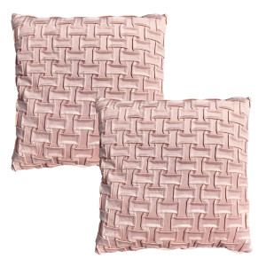 Lot de 2 coussins carrés 45 x 45 cm en velours rose et plis formes géométriques déhoussable - décoration salon - ROSIE