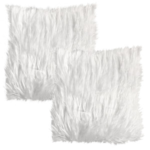 Lot de 2 coussins carrés 45 x 45 cm blanc fourrure à poils longs déhoussable - décoration cocooning salon - MOUTH