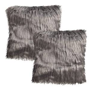 Lot de 2 coussins carrés 45 x 45 cm gris anthracite fourrure à poils longs déhoussable - décoration cocooning salon - MOUTH