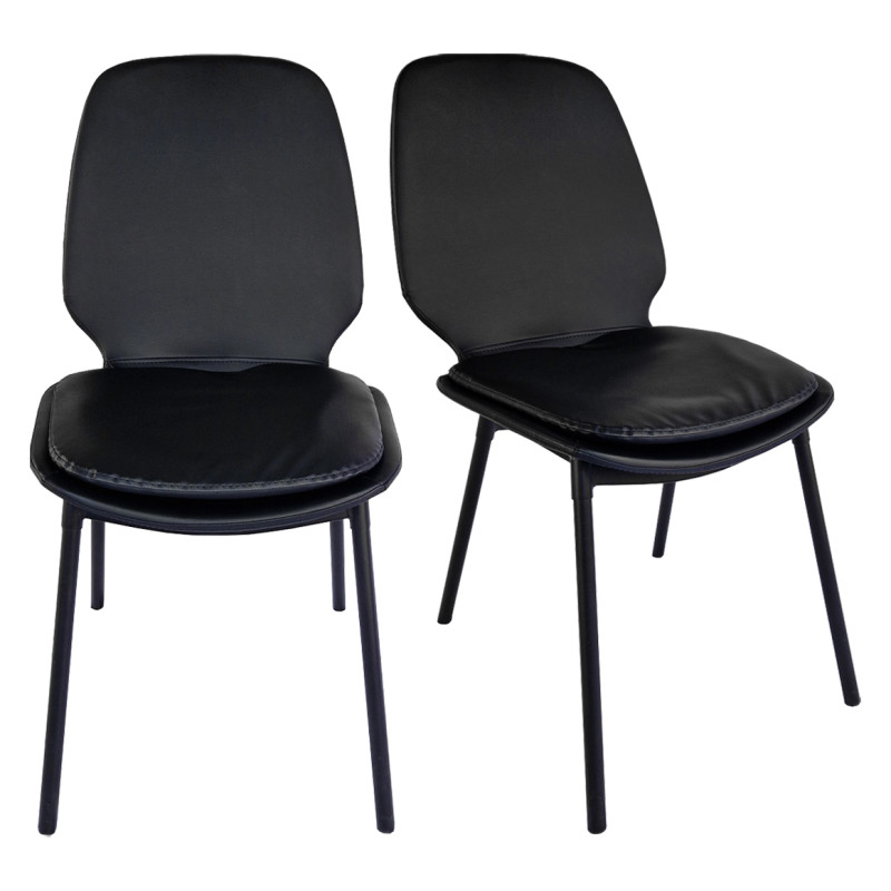 Lot de 2 Chaises en Simili Noir avec Coussin Assise Détachable et Piètement en Métal Noir  - RUZAN