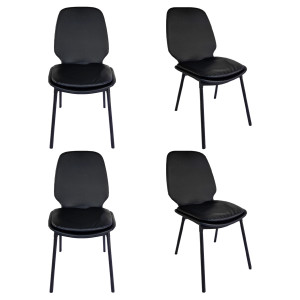 Lot de 4 Chaises en Simili Noir avec Coussin Assise Détachable et Piètement en Métal Noir  - RUZAN