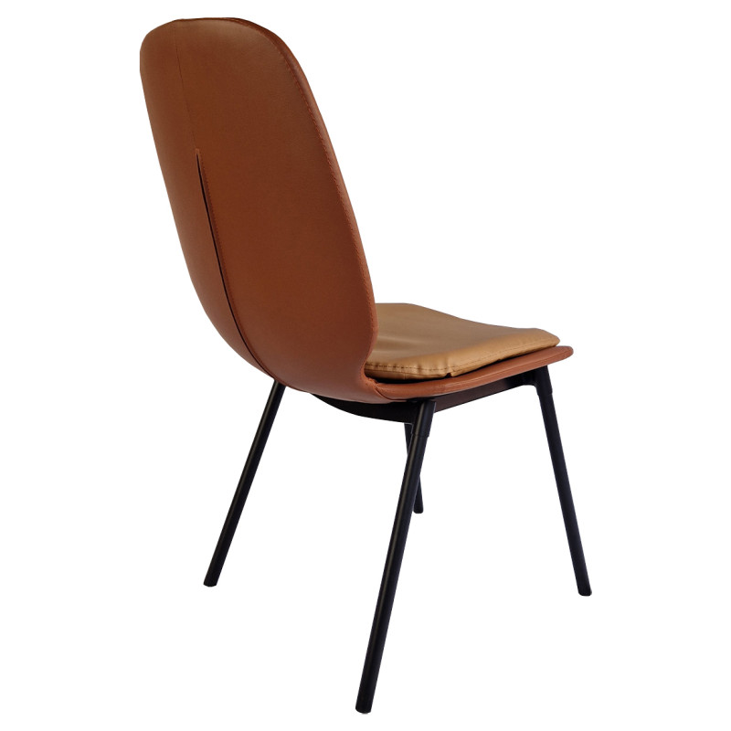 Lot de 4 chaises en simili marron et piètement métal noir - RUZAN