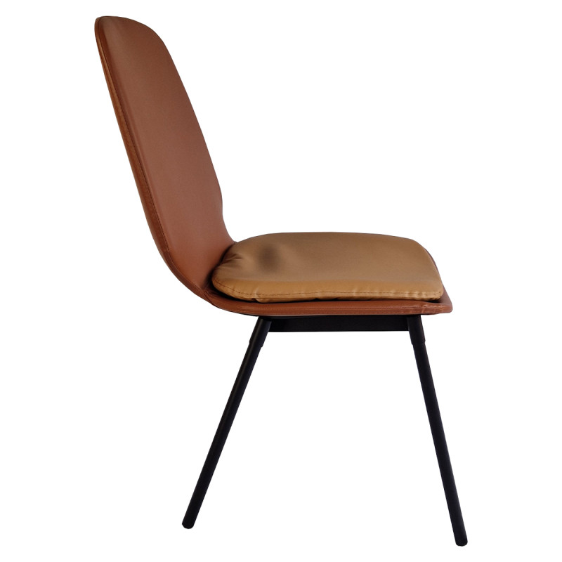 Lot de 4 chaises en simili marron et piètement métal noir - RUZAN