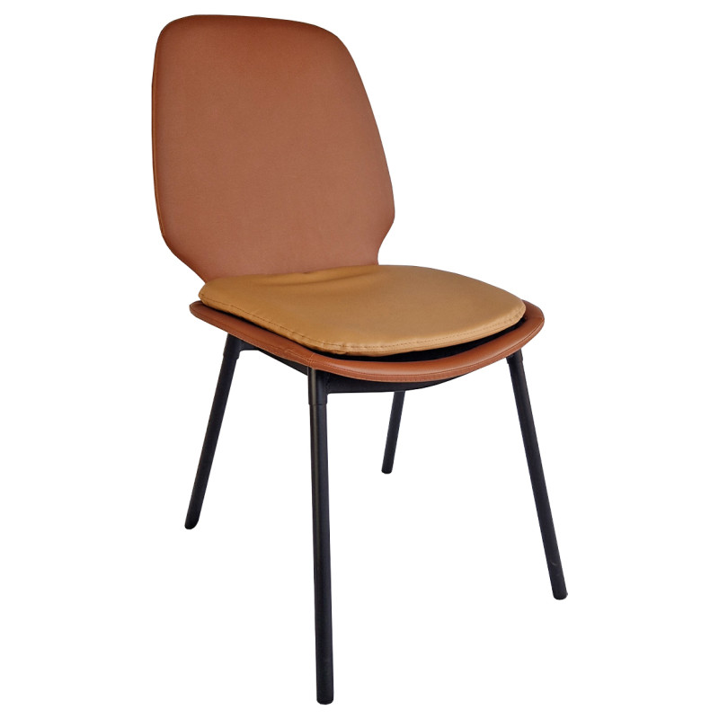 Lot de 4 Chaises en Simili Marron avec Coussin Assise Détachable et Piètement en Métal Noir  - RUZAN