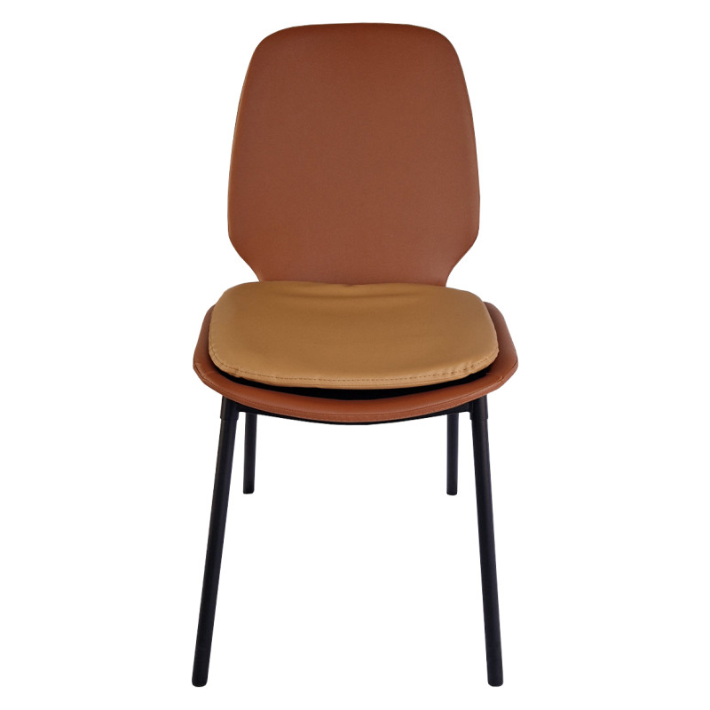 Lot de 4 Chaises en Simili Marron avec Coussin Assise Détachable et Piètement en Métal Noir  - RUZAN