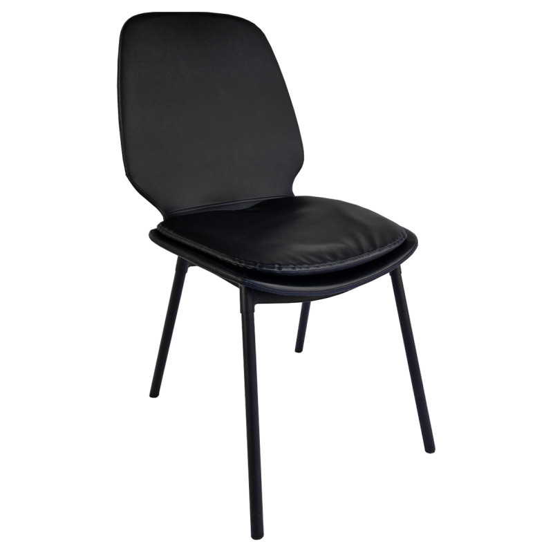 Lot de 2 Chaises en Simili Noir avec Coussin Assise Détachable et Piètement en Métal Noir  - RUZAN