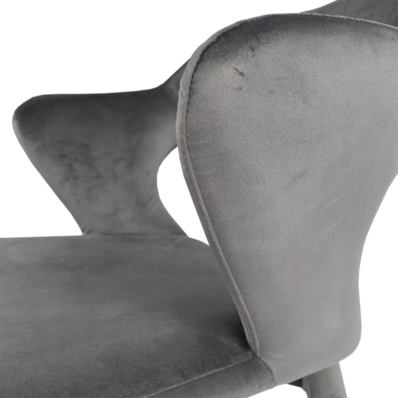 Lot de 2 chaises de repas en velours doux gris foncé avec accoudoirs et piètement velours  -  SWEET