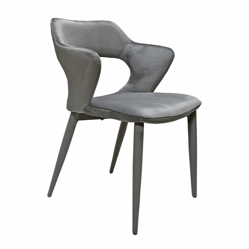 Chaise de repas en velours doux gris foncé avec accoudoirs et piètement velours - SWEET