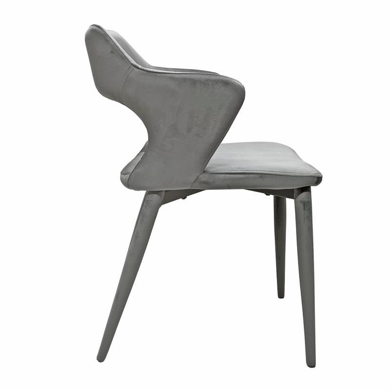Chaise de repas en velours doux gris foncé avec accoudoirs et piètement velours - SWEET