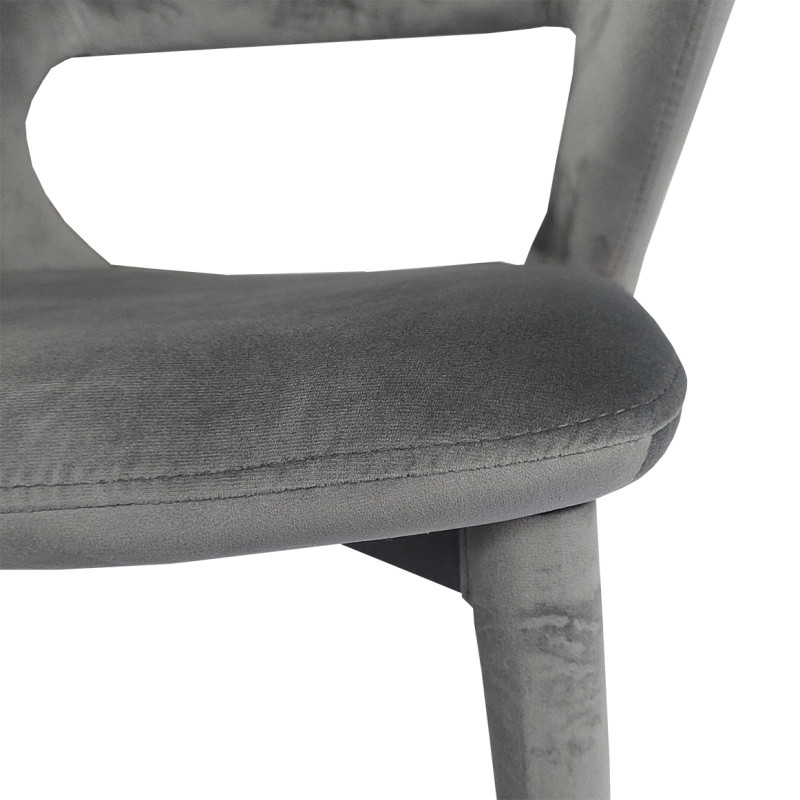 Chaise de repas en velours doux gris foncé avec accoudoirs et piètement velours - SWEET