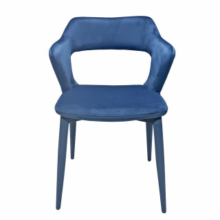 Lot de 2 chaises de repas en velours doux bleu avec accoudoirs et piètement velours - SWEET